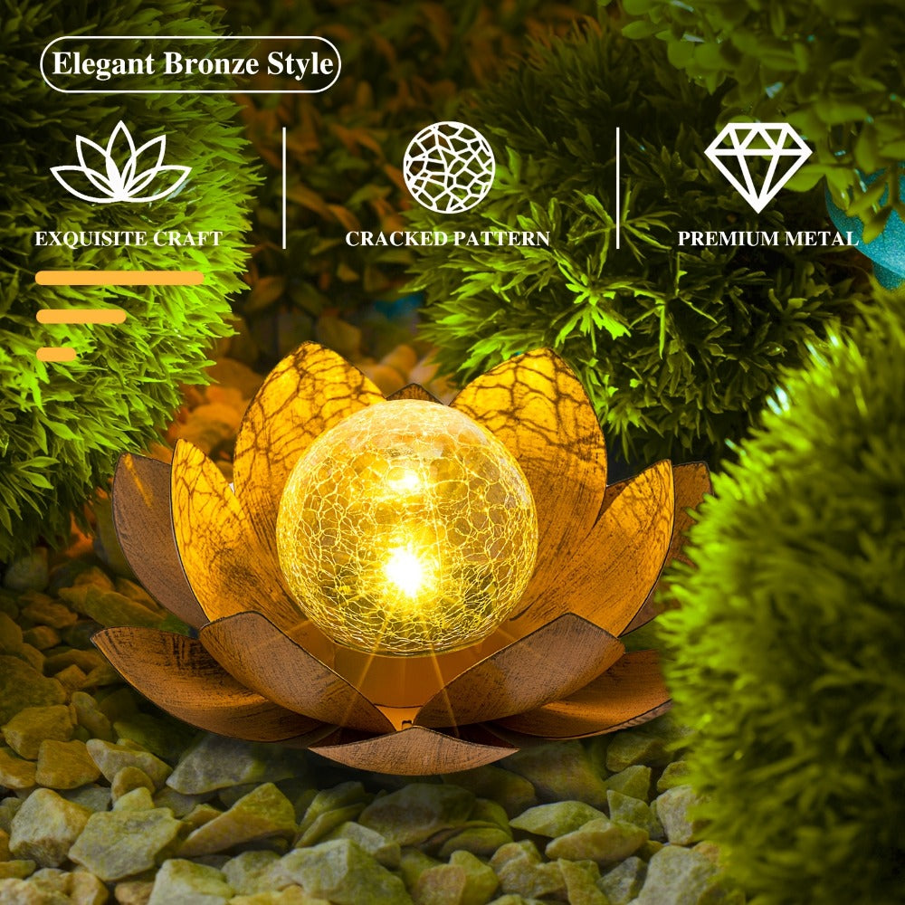 Solar Lotus Cracked Glass Ball Garden Lamp 2pcs, Metal Cracked Ball Solar Light for Outdoor & Indoor Decoration