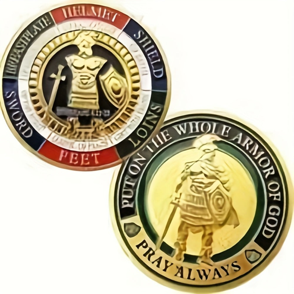 Armor of God Challenge Coins 20 Pack Golden – Christian Prayer Commemorative Coins, Faith Gift for Men & Women