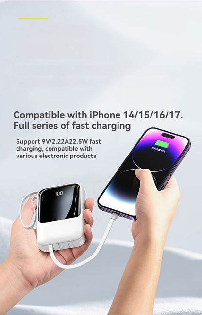 Power Bank 21000mAh Mini with 5W or 22.5W Power Options, Built-In Cable Set and LED Display