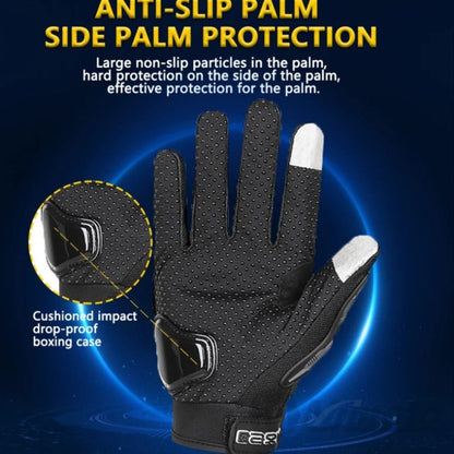 Full-Finger Motorcycle Gloves with Segmented Knuckle Shell, Wrist Tabs, Black or Red in M to XL