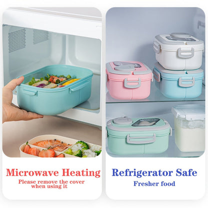 2-Layer Bento Lunch Box Set with Cup and Meal Bag - Multi-Grid Lunch Box for School, Office & Outdoor Picnics