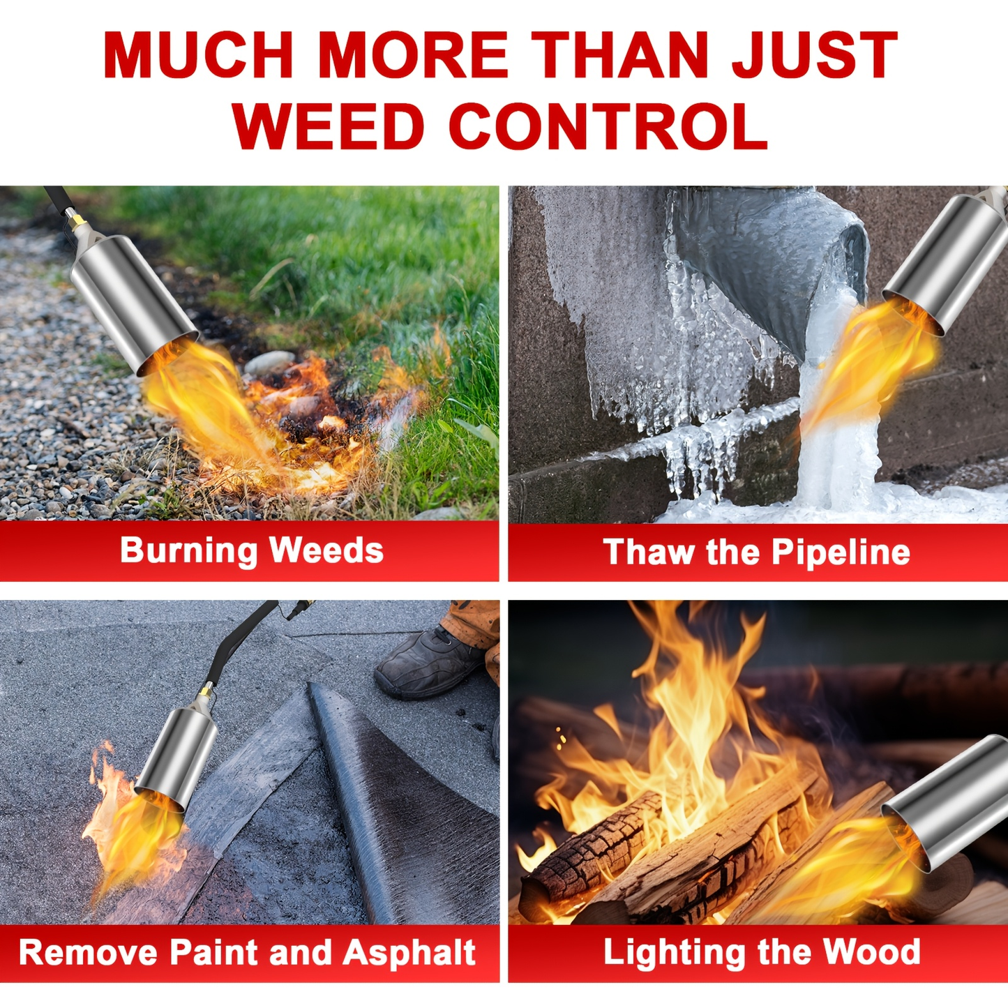 Weed Burner Torch Propane with 10ft Hose & Turbine Trigger, High-Output Flame Weeder with Cylinder Converter for Garden Weeding