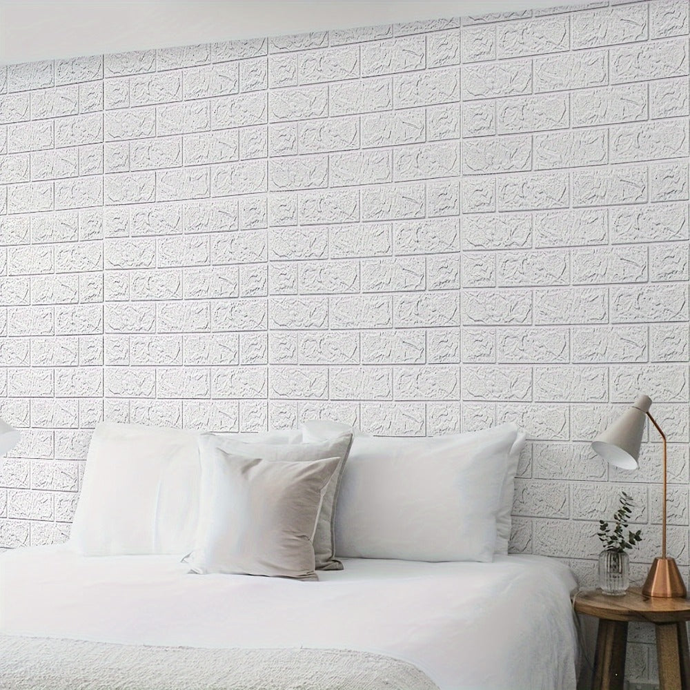 3D Foam Brick Wall Stickers 100pcs Self Adhesive Waterproof Peel and Stick Wallpaper Panels for Bedroom Living Room Bathroom Kitchen Home