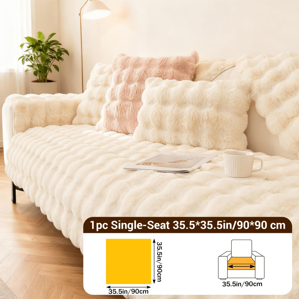 Sofa Cover Bubble Faux Rabbit Fur Panels with Silicone-Dot Backing for Seat, Armrest or Backrest