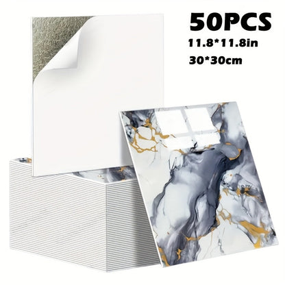 Peel and Stick Wall Tiles 50/100pcs – PVC Marble Self-Adhesive Vinyl Panels for Bathroom Shower Kitchen Living Room TV Backdrop