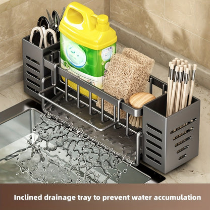 Kitchen Sink Organizer Sponge Holder with Self-Draining Tray Removable Rag Rod Carbon Steel for Home Cooking, Dining and Outdoor Meals