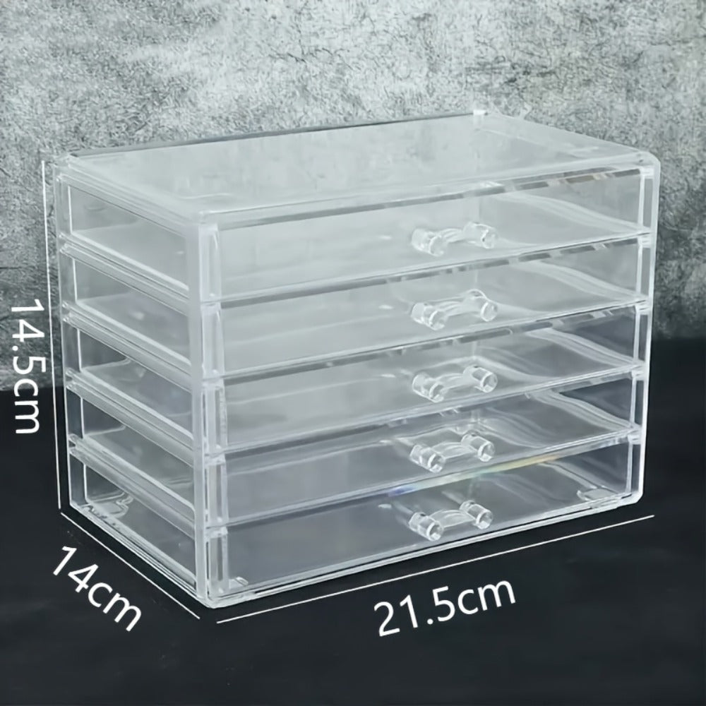 Clear Acrylic Makeup Organizer 5-Tier with Drawers Dustproof Cosmetic Storage for Lipstick Foundation Brushes Skincare
