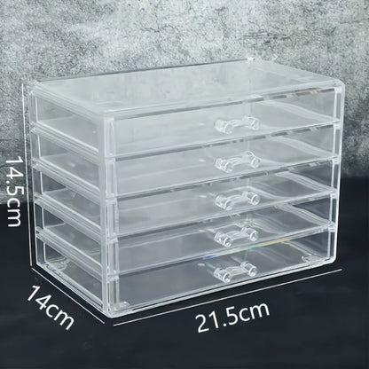 Clear Acrylic Makeup Organizer 5-Tier with Drawers Dustproof Cosmetic Storage for Lipstick Foundation Brushes Skincare