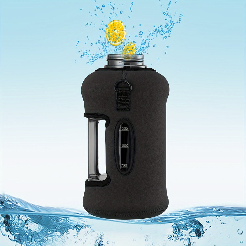 74oz Half Gallon Water Bottle with Straw & Handle, Large Gym Water Jug with Sleeve & Bottle Brush