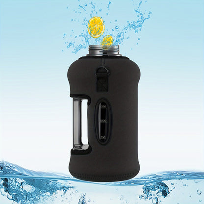 74oz Half Gallon Water Bottle with Straw & Handle, Large Gym Water Jug with Sleeve & Bottle Brush