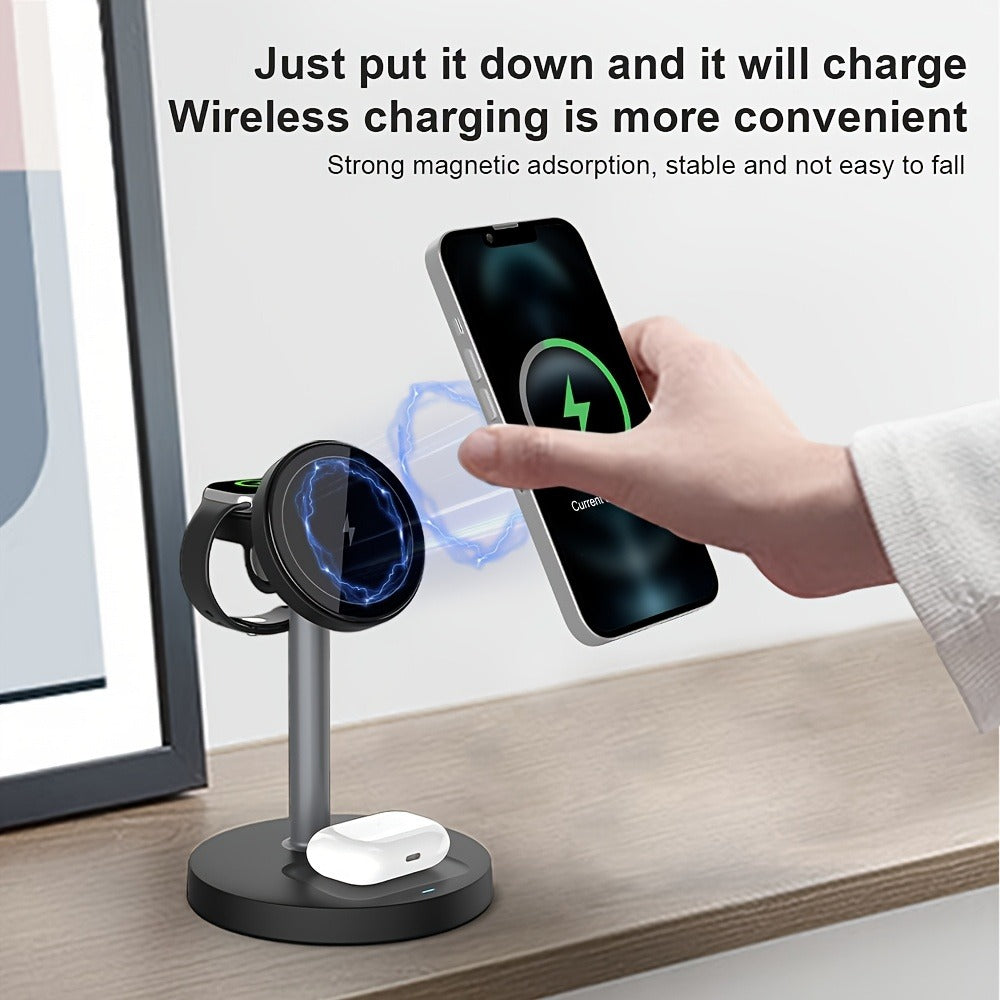 Wireless Charging Station, 3-in-1 Qi-Labeled Stand for iPhone, Apple Watch and AirPods Models in Six Colors