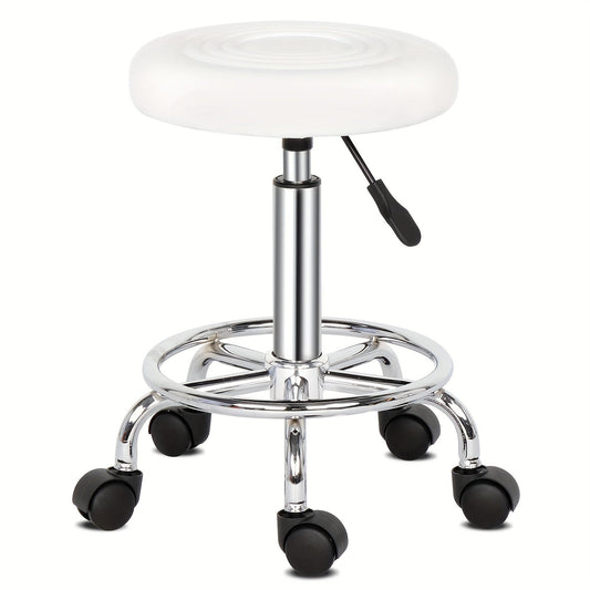 Round Padded Swivel Bar Stool 360° with Chrome Base – Adjustable Height Salon Kitchen Counter Stool for Nail