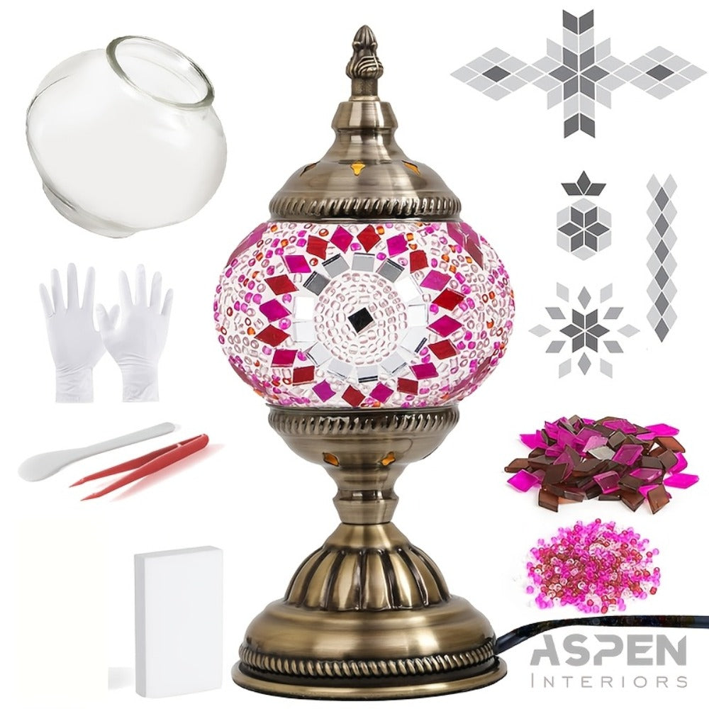 DIY Mosaic Lamp Kit Handmade Glass Table Lamp, Colorful Stained Glass Bedside Night Light with Antique Bronze Base