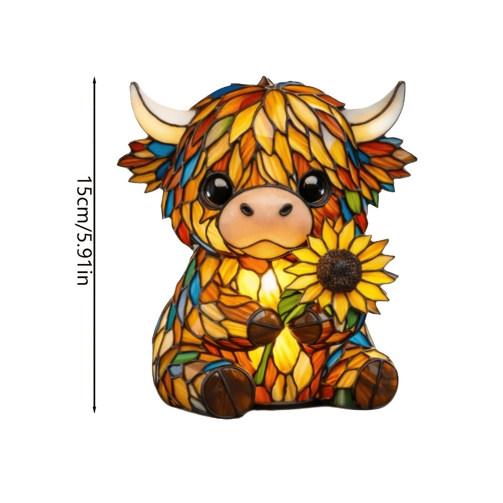 Highland Cow Desk Lamp USB Powered Cute Cow Night Light Handcrafted Sunflower Design Bedroom for Entryways, Bedrooms and Living Spaces