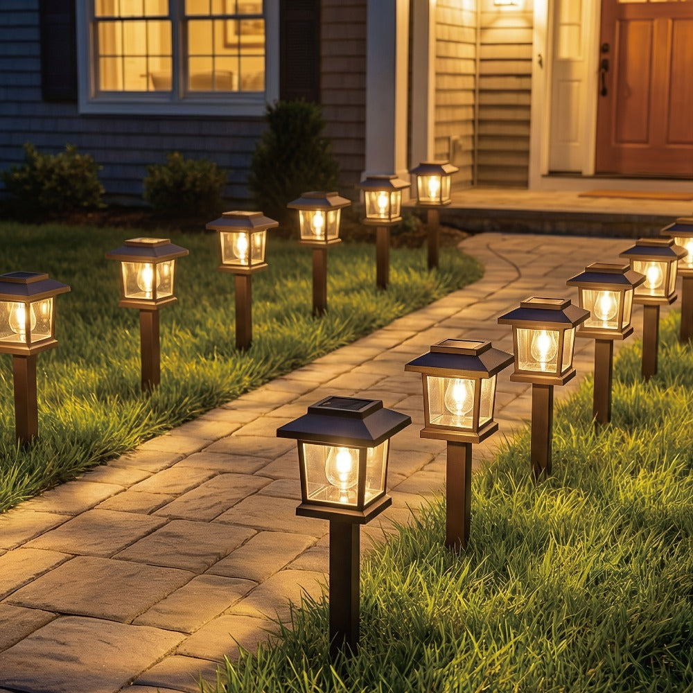 Solar Pathway Lights Outdoor Edison Style LED, Up to 12 Hours, White Solar Garden Lights for Yard