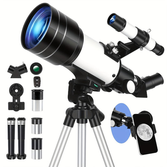 Monocular Telescope 150X with 3 Eyepieces, 70mm Aperture & Tripod – Portable Astronomical Refractor with Phone Holder & Barlow Lens