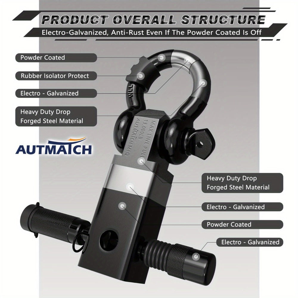 Shackle Hitch Receiver Kit 2 Inch – 45, 000 lbs Break Strength, Drop-Forged Steel, Lock Pin & D-Ring, Fits Truck RV ATV Boat, 8 Colors