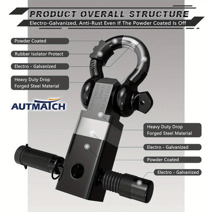 Shackle Hitch Receiver Kit 2 Inch – 45, 000 lbs Break Strength, Drop-Forged Steel, Lock Pin & D-Ring, Fits Truck RV ATV Boat, 8 Colors