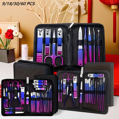 Manicure Set 9 18 30 60pcs Professional Nail Clipper Pedicure Kit Portable Travel Grooming Tools – Cuticle Trimmer Nail File Nail Care Gift