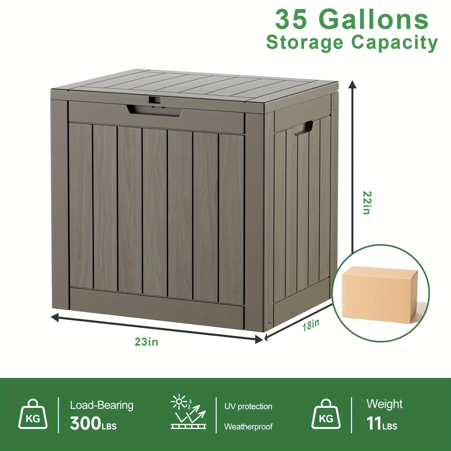 35-Gallon Deck Box with Wood-Grain or Rattan-Style Panels in Black or Light Brown Color Options