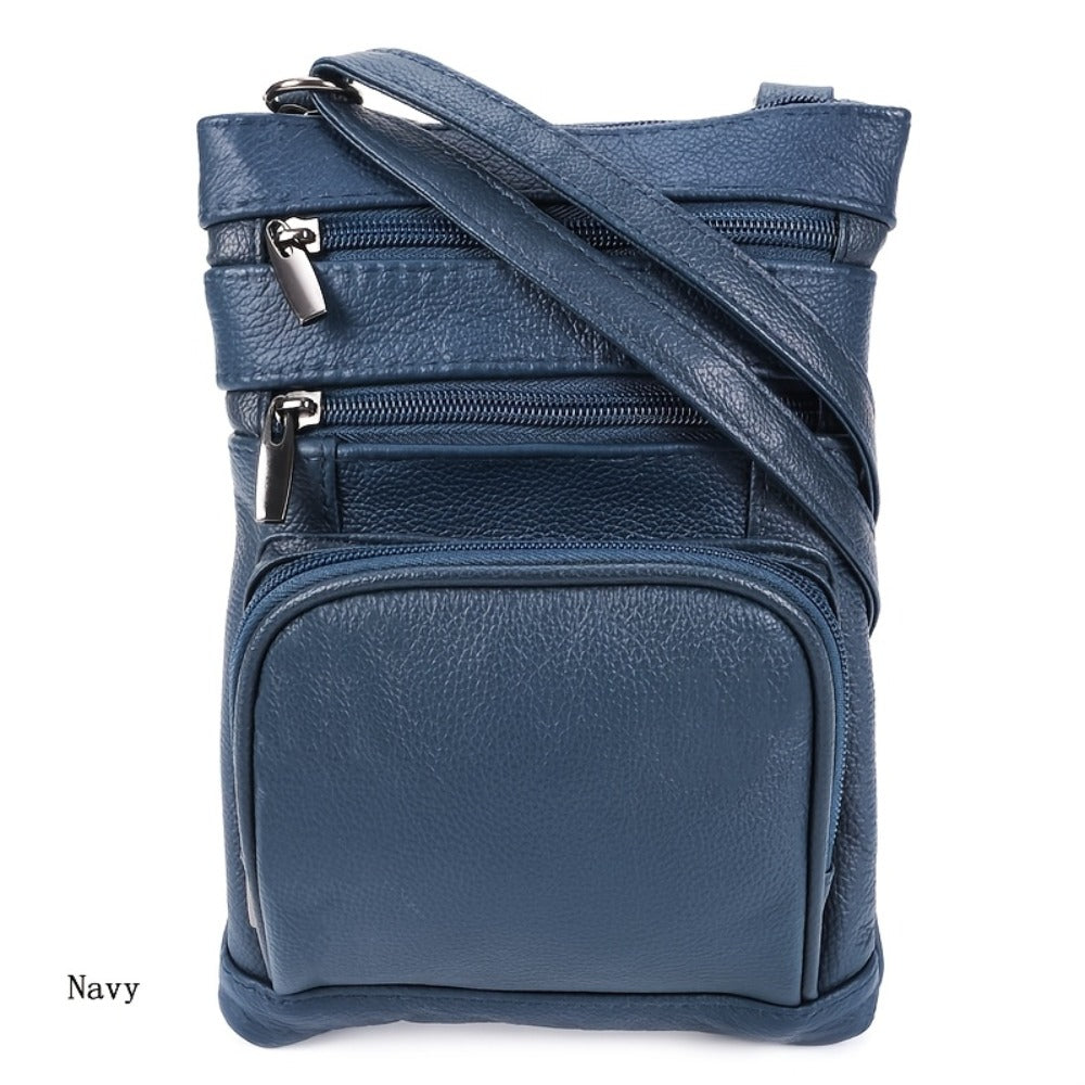 Genuine Leather Shoulder Bag for Women Men Soft First-Layer Cowhide Crossbody Bag Multi-Pocket Messenger Bag 3 Sizes Fits Smartphone Tablet