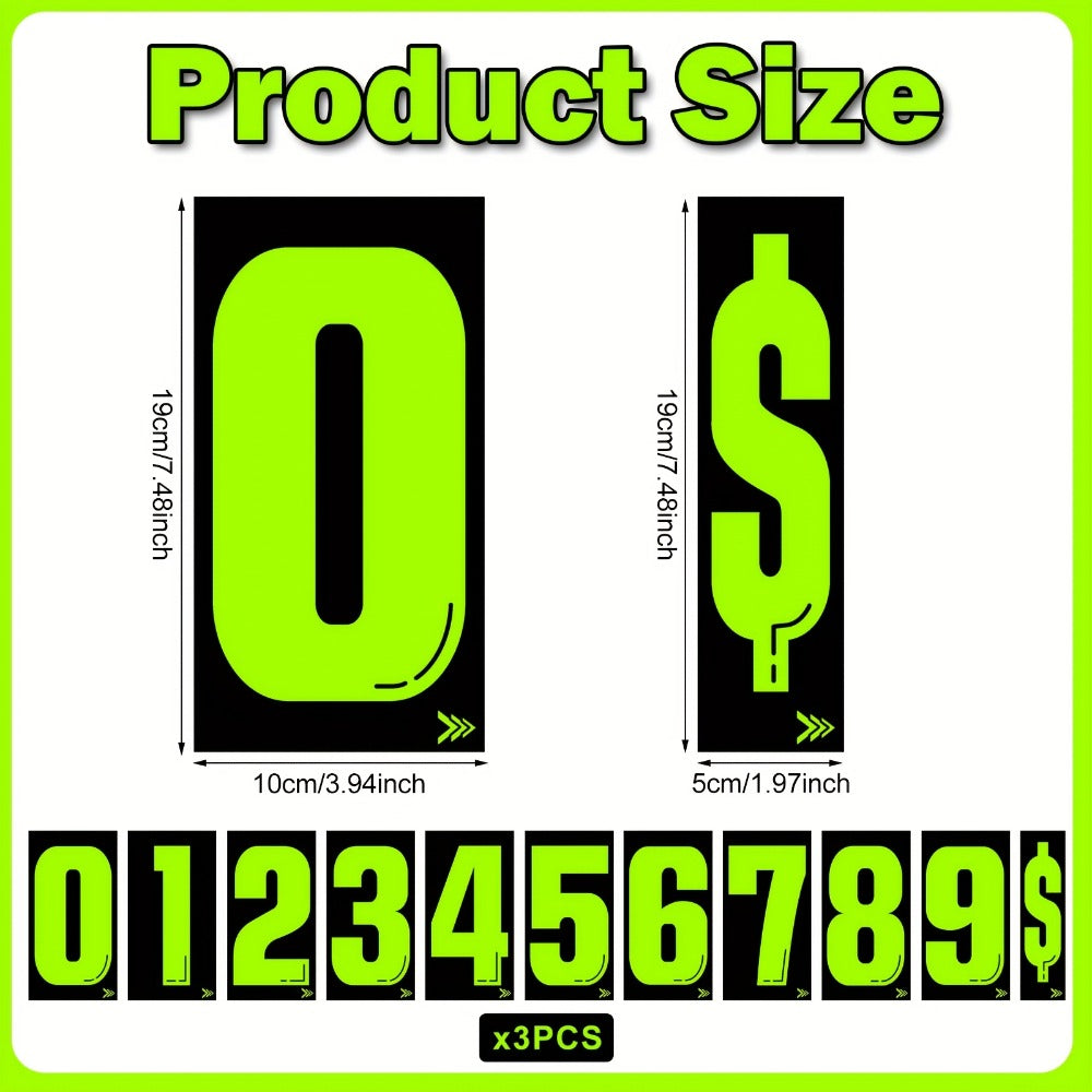 Windshield Pricing Number Decals 33pcs 7.5" Chartreuse Vinyl – Car Dealership Lot Pricing Stickers 0-9 for Auto Vehicle Window