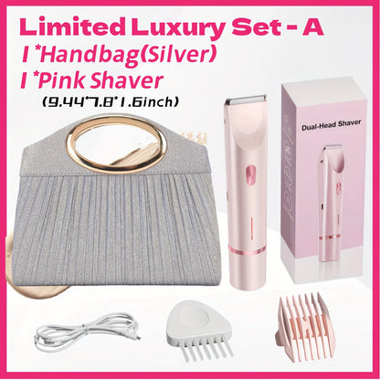 Bikini Trimmer for Women 2-in-1 Dual Head IPX7 Waterproof Electric Shaver Body Hair Trimmer Facial Hair Remover Bikini Underarm Leg Arm Face