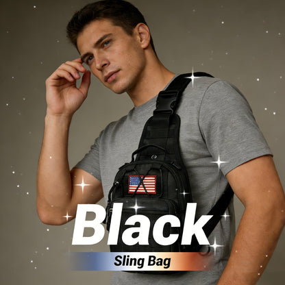 Compact Tactical Sling Backpack with Flag-Patch and Camo Options across Six Complete Checkout Styles