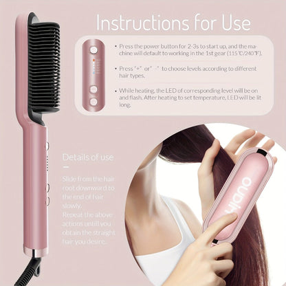 Hair Straightener & Curling Iron Set for Women, Flat Iron Straightening Brush, Anti-Scald, Precise Temperature Control