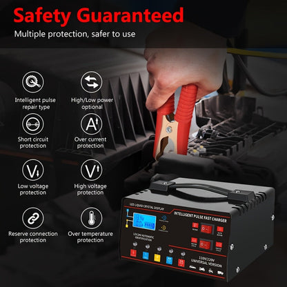 AF01 12 V and 24 V Battery Charger with LCD Display, Alligator Clamps, Carry Handle and Cooling Fan