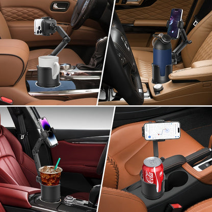 2-in-1 Car Phone Holder & Cup Holder Extender – Swivel Rotating Mount with Shock-Absorbing Trim, Universal for Cars, SUVs & Trucks, Black