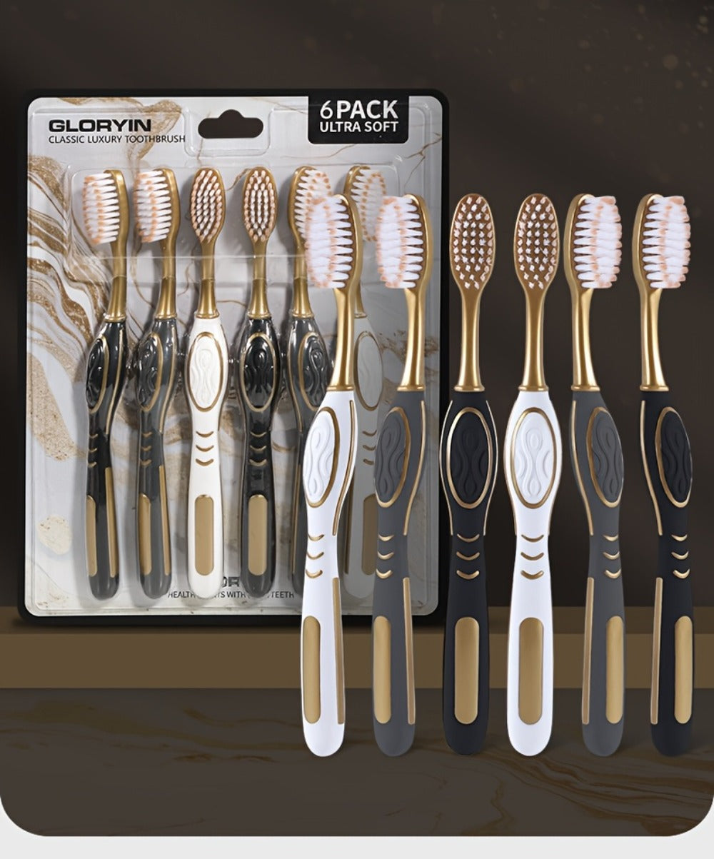 Gloryin Soft Bristle Toothbrush Set Anti-Slip Olive Handle Full Size Head Gentle Gum Care Daily Oral Hygiene