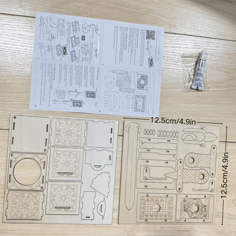 Wooden Magic Trick Set 4-Piece Kit, STEM Magic Puzzles with Sword Finger, Coin & Key Penetration
