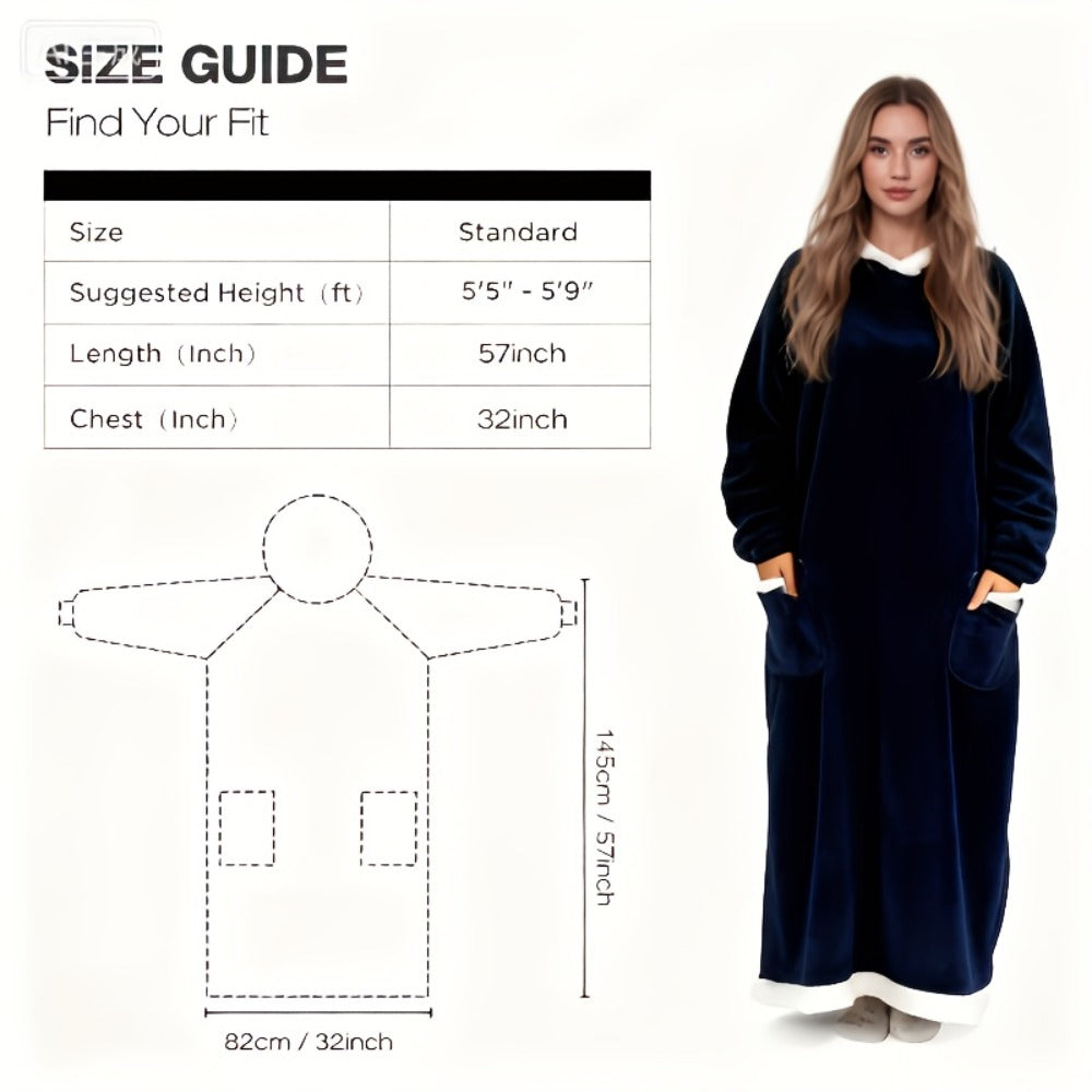 Oversized Wearable Blanket Hoodie Jacket – 350-400gsm Thick Warm Suede Flannel, Hooded Pocket Lazy Coat for Women & Men, 5 Colors
