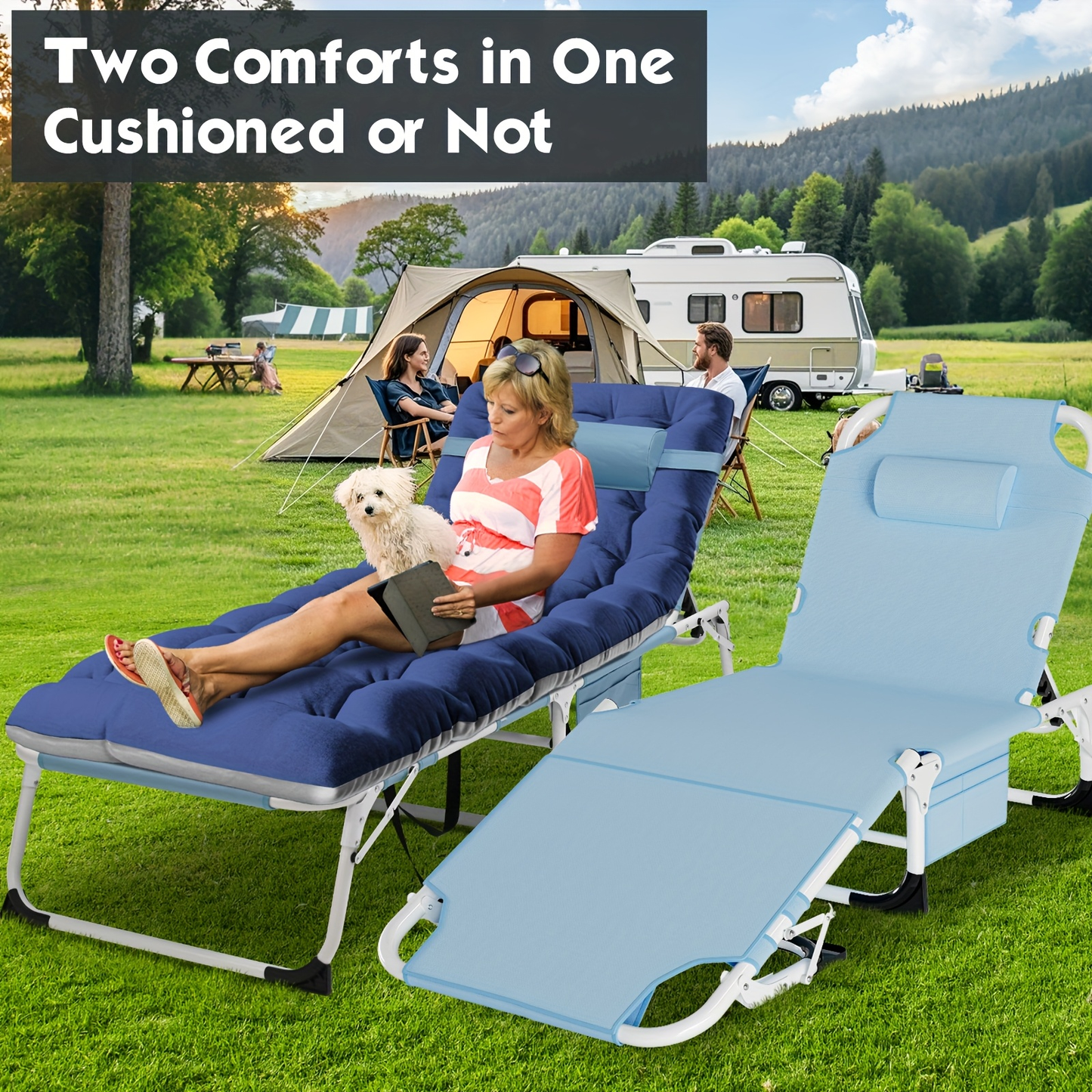 Folding Chaise Lounge Chair for Outdoor Tanning – 5-Position Adjustable Sunbathing Lounger with Face Hole for Pool, Beach & Backyard