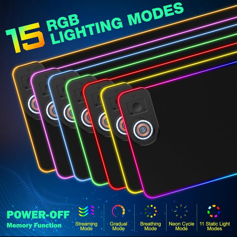 Wireless Charging RGB Mouse Pad Large LED Gaming Desk Mat, Multiple Color Switching, Anti-Slip Wear-Resistant Surface