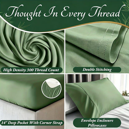 Bed Sheet Set Bamboo-Derived Fabric with Four Bed Sizes, specified Sheet Dimensions and Thirteen Colors