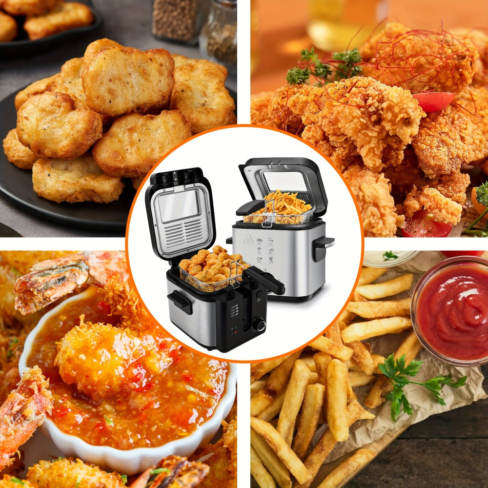 Deep Fryer Electric 1500W Non-Stick with Detachable Basket Adjustable Temperature Control for Home Cooking, Dining and Outdoor Meals