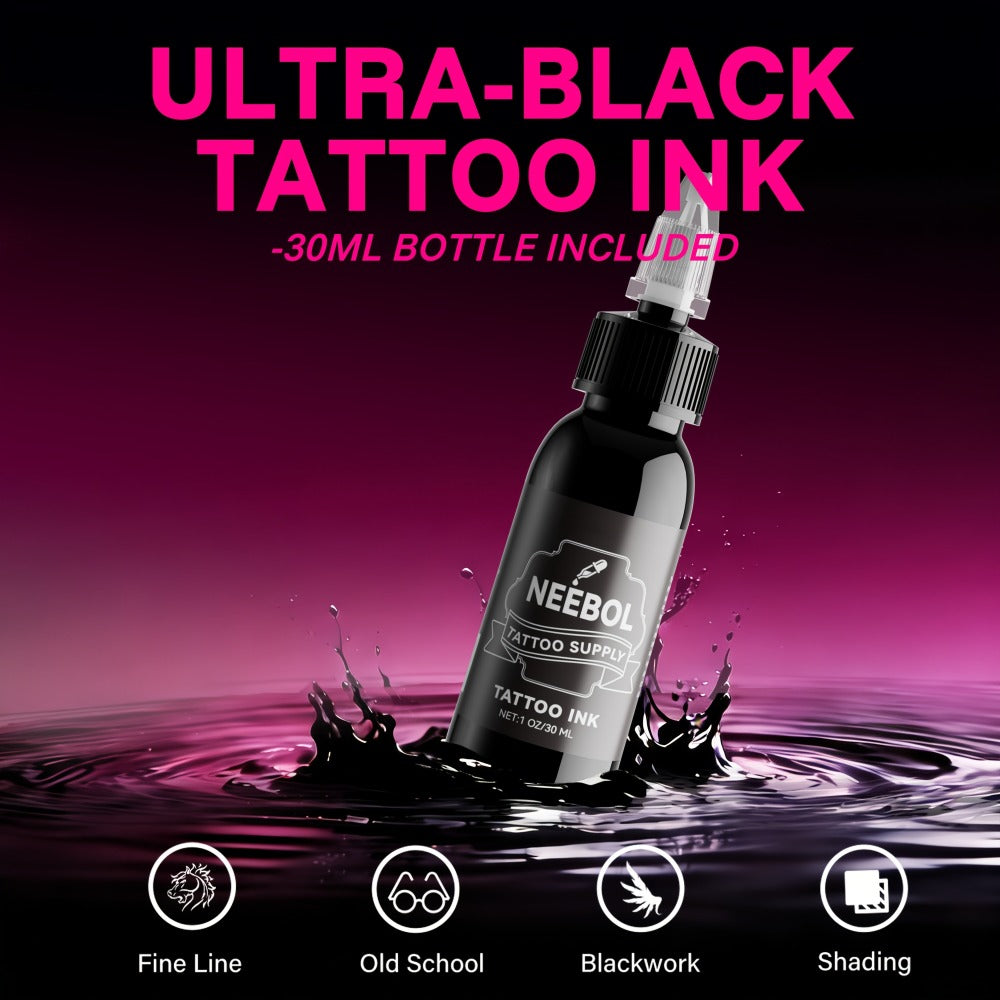 Tattoo Machine Kit Neebol A-07, A-07 Pro or B-08 Cordless Pen with 1600mAh Battery, 20 Cartridges and 8 Inks