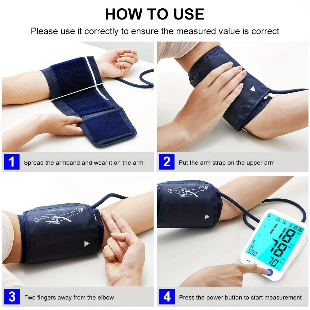 Blood Pressure Monitor for Upper Arm, Large Backlit Display with 22-42cm Cuff and Dual Power Options