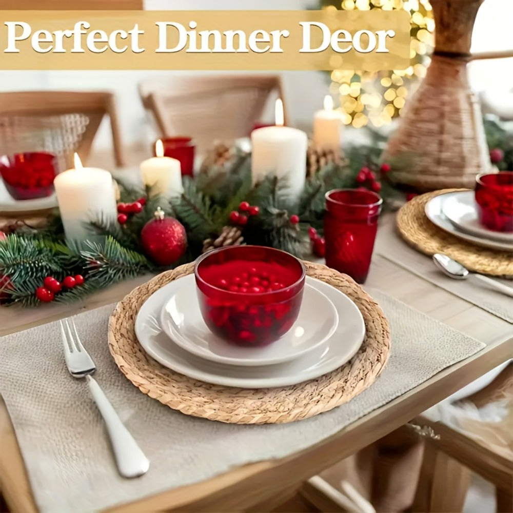 12pcs Rattan Placemats Natural Wicker Round Table Mats Heat-Resistant 11.8" Kitchen Dining Decor Bohemian