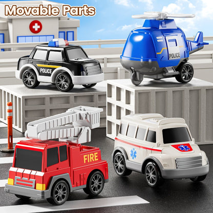 Ambulance Truck Toy Set for Boys, 5-in-1 Friction Power Carrier Truck with Lights & Sounds