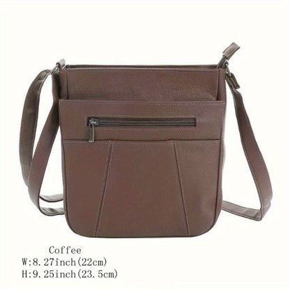 Genuine Leather Messenger Bag for Men Women Anti-Theft Zipper Multi-Pocket Shoulder Crossbody Bag Laptop Organizer Spacious Handbag Purse