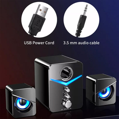 USB Powered Computer Speakers with Subwoofer, 3.5mm Aux Wired Desktop PC Laptop Speaker System, Dual 2" Tweeter + 3" Subwoofer