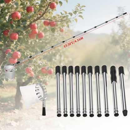 Stainless Steel Fruit Picker with Adjustable 63 to 157 Inch Extension Pole and Non-Slip Handle for Orchard Harvesting