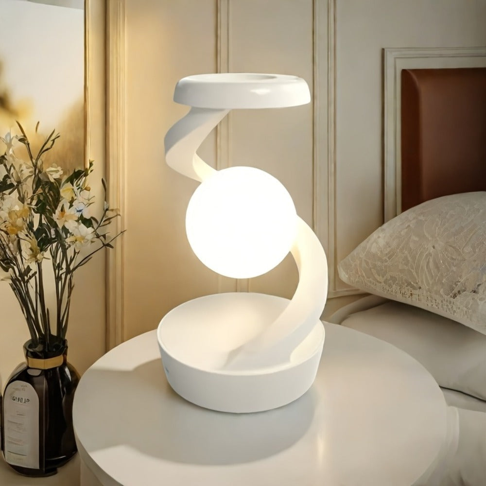 Floating Rotating Night Light with Wireless Charger, Smart Desktop Visual Levitating Lamp with Light Sensor