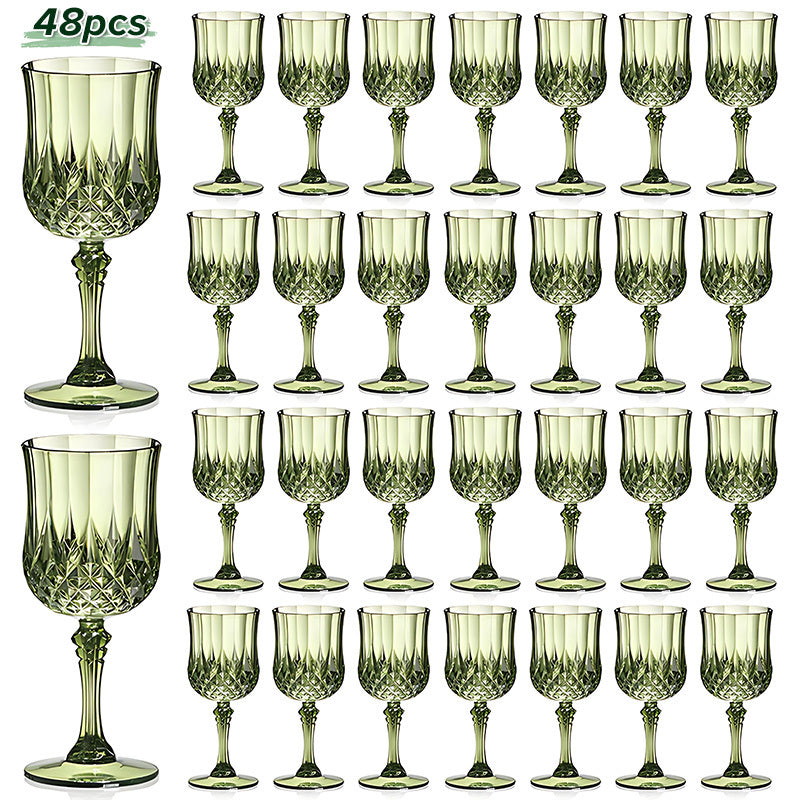 Plastic Champagne Glasses 48 Pack – 7oz Stemmed Crystal Clear Reusable Cups for Wedding, Party, Bridal Shower, Christmas, Halloween
