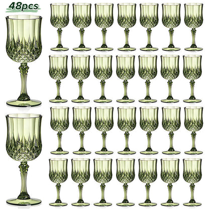 Plastic Champagne Glasses 48 Pack – 7oz Stemmed Crystal Clear Reusable Cups for Wedding, Party, Bridal Shower, Christmas, Halloween