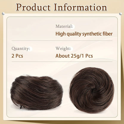 Mini Donut Bun Hairpiece with Cat Ears Claw Clip Messy Bun Synthetic Fiber Instant Updo – 2 Pcs Set for Women Girls All Hair Types Natural