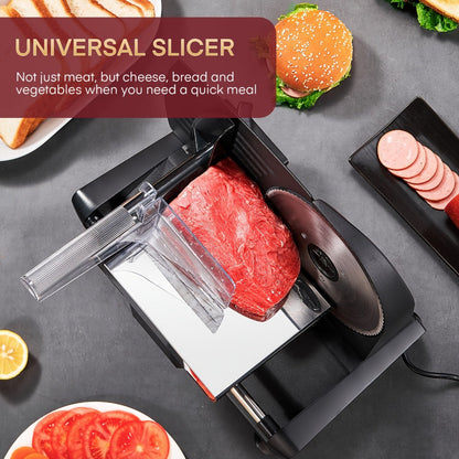 Electric Meat Slicer 200W Deli Food Slicer with Two 7.5" Removable Stainless Steel Blades for Entryways, Bedrooms and Living Spaces